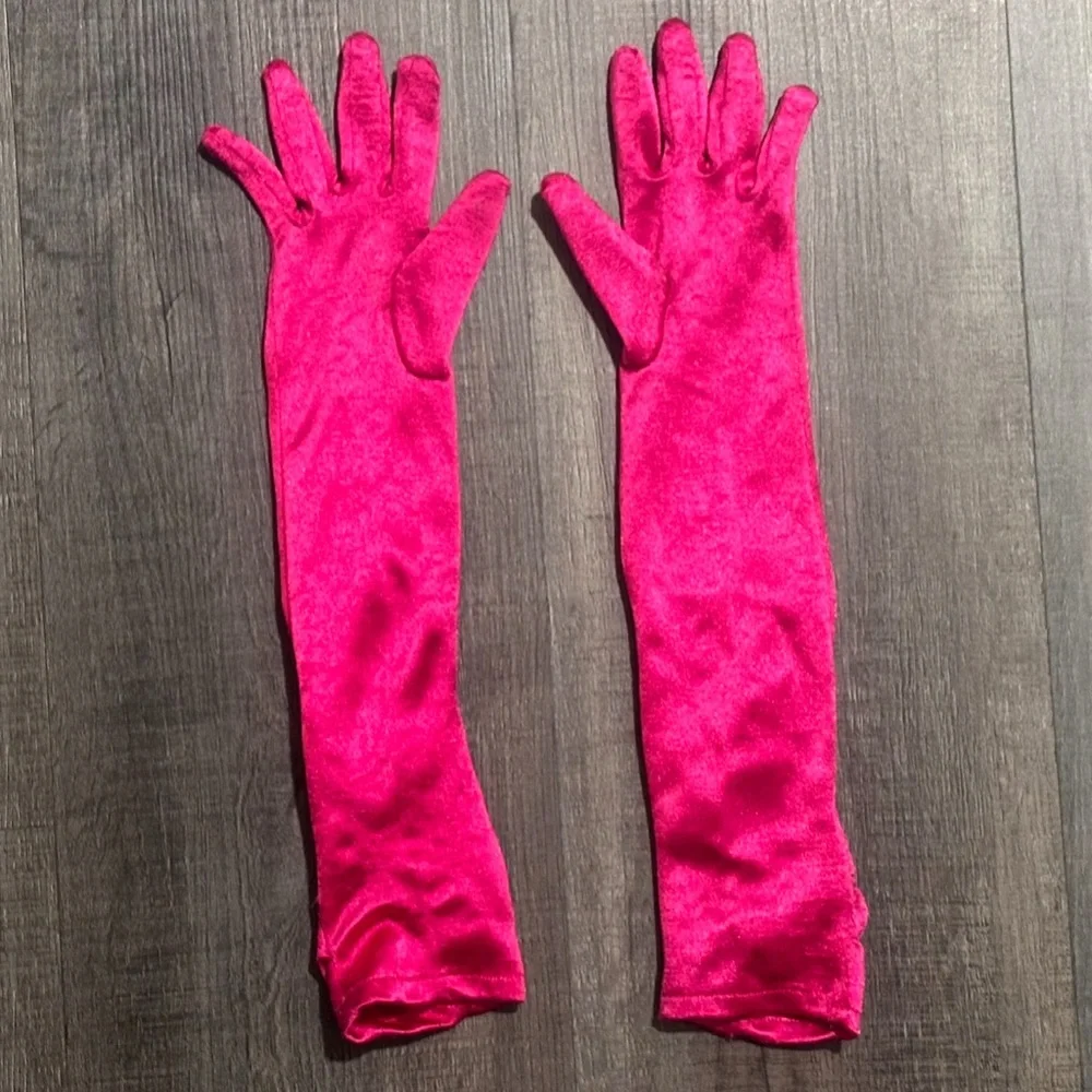 💞 Little Girls One Size Elegant Pink Satin Princess Dress Up Party Gloves
